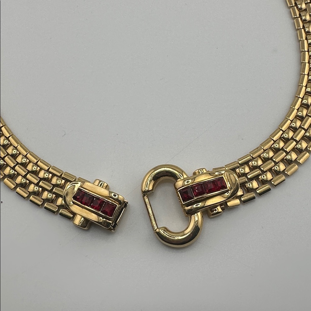 Vintage GIVENCHY Gold Tone Necklace With track link ruby Crystal - Picture 3 of 6
